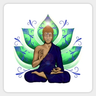 Abhaya Mudra Buddha with Lotus Flower, Green and Blue Sticker